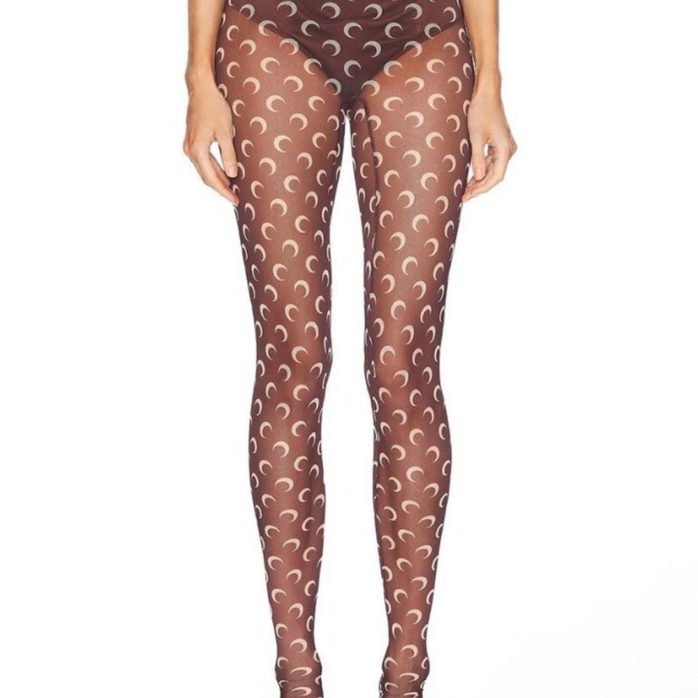 Marine Serre Sheer Moon-Print Tights in Brown and Cream